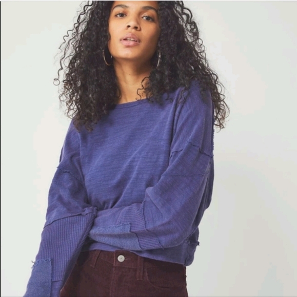 Free People We The Free 5 Star Patchwork Tee Long Sleeve Sz M - Picture 1 of 9